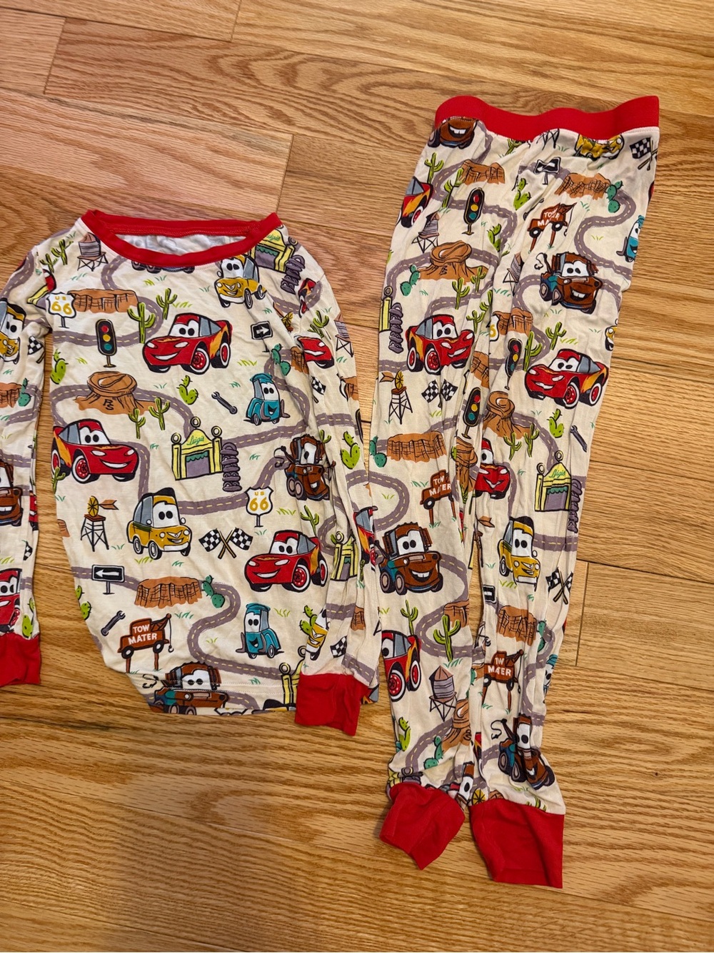 Little Sleepies Red Cream Cars Print Pajama Set